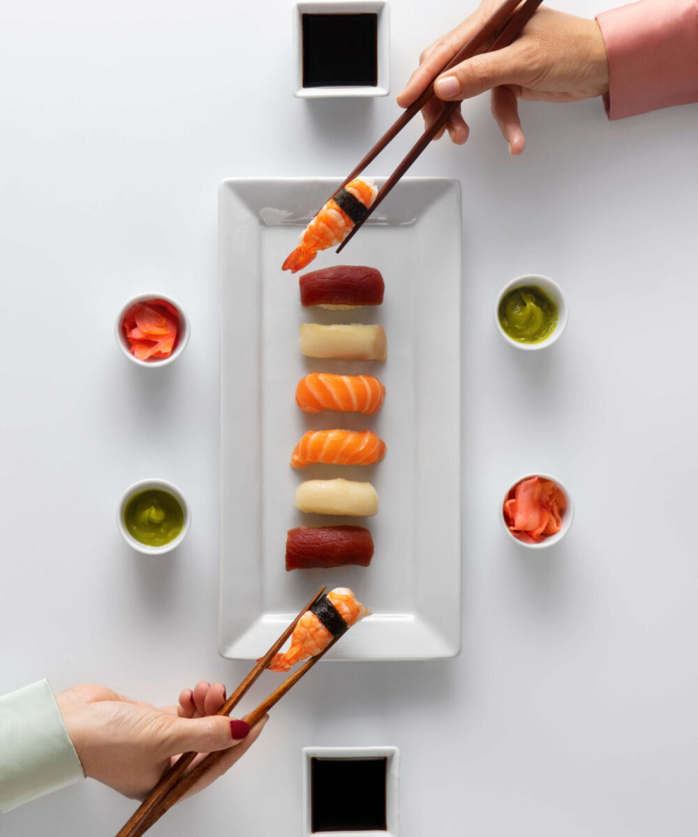 top-view-chopsticks-with-sushi top-view-chopsticks-with-sushi